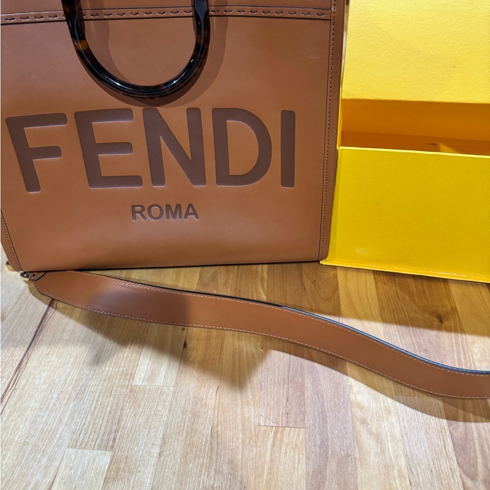 Fendi Tan Leather Tote with Black Accents